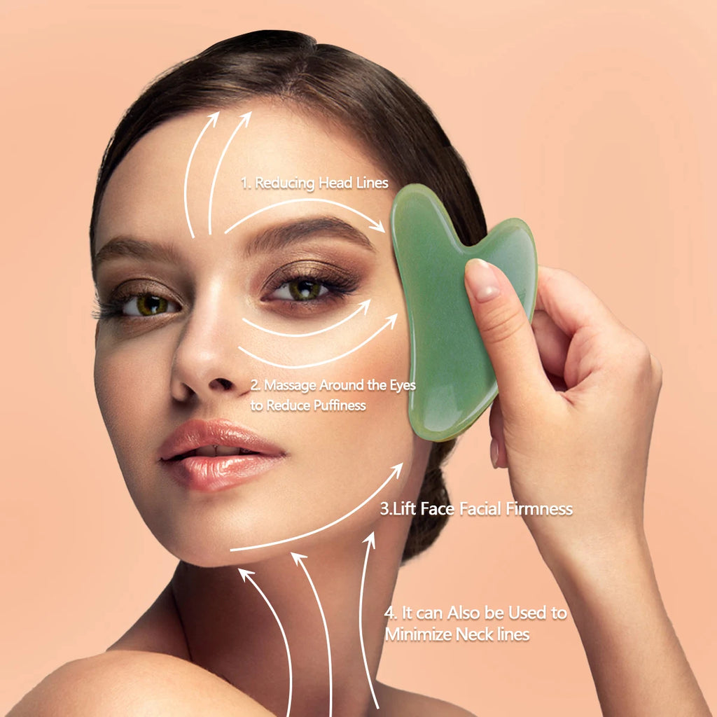 2pcs Double-end Gua Sha Massage Roller Neck Face Board Facial Skin Lifting Scraper Anti-Wrinkle Beeswax Stone Scraping Massager