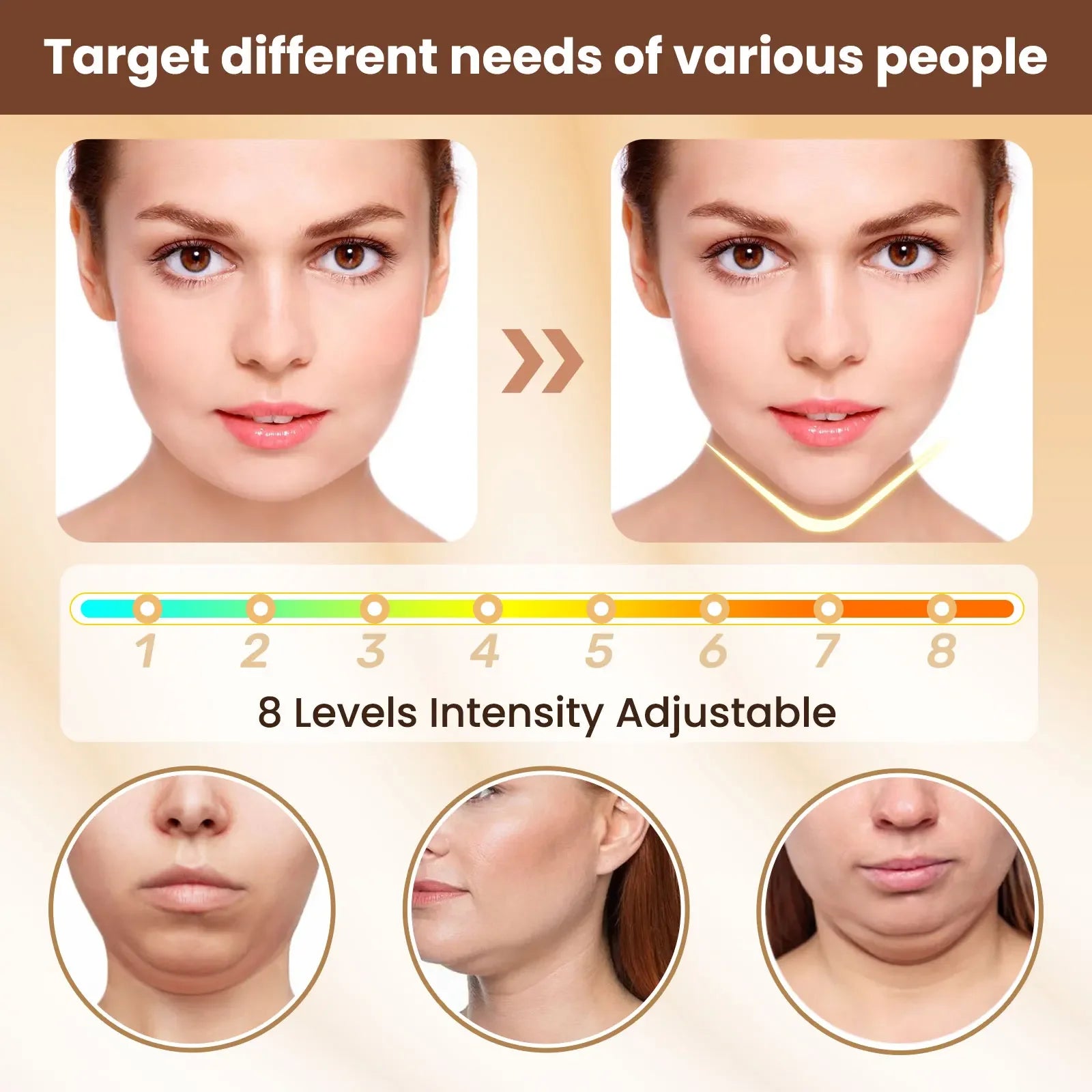 Electric V Face Lifting Beauty Device 6 Modes 8 Levels EMS Micro-current Firming Facial Massager Double Chin Removal Skin Care