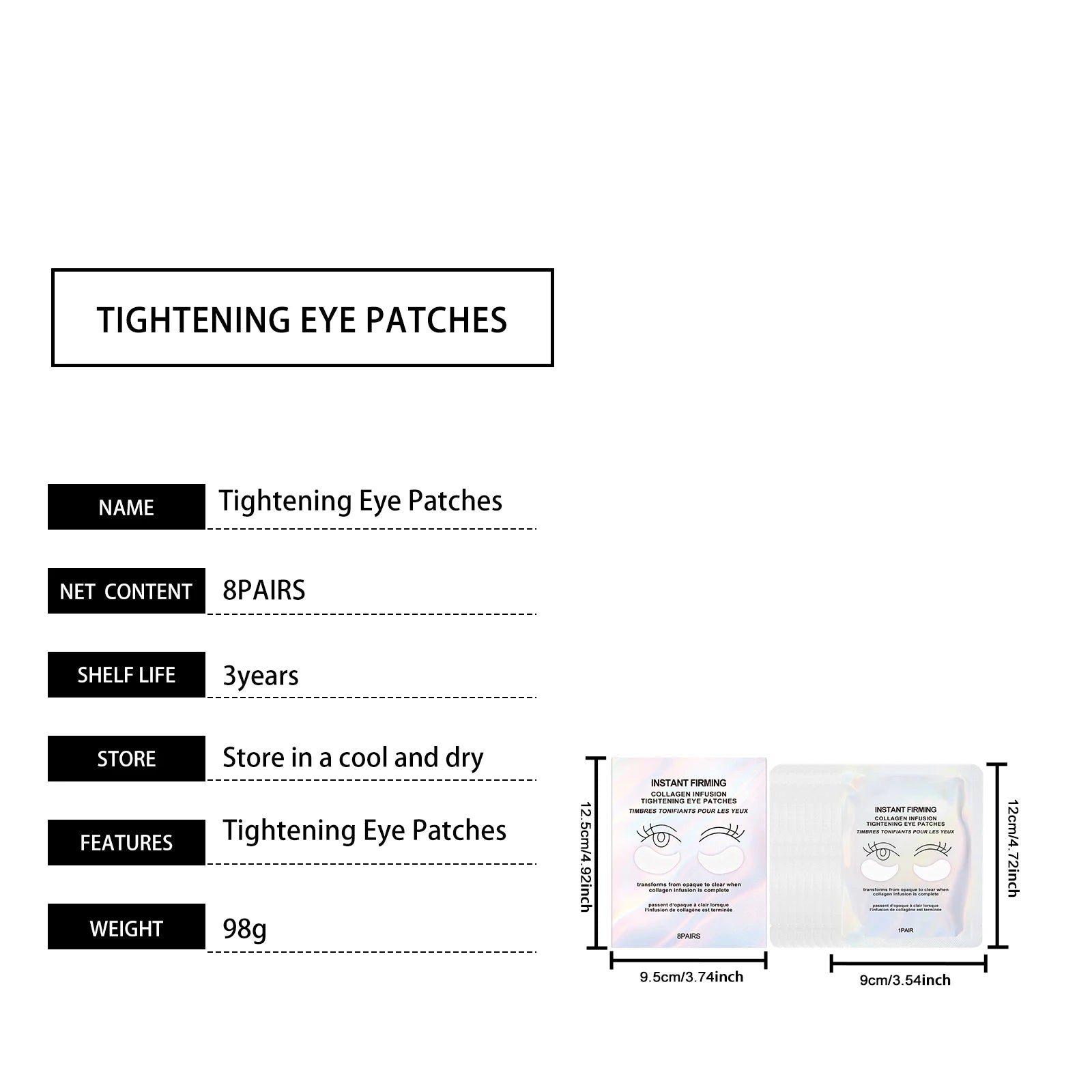Collagen Under Eye Patches 8 Pairs Hydrogel Eye Mask for Dark Circles Puffy Eyes Wrinkles Intense Moisturizing Firming Treatment