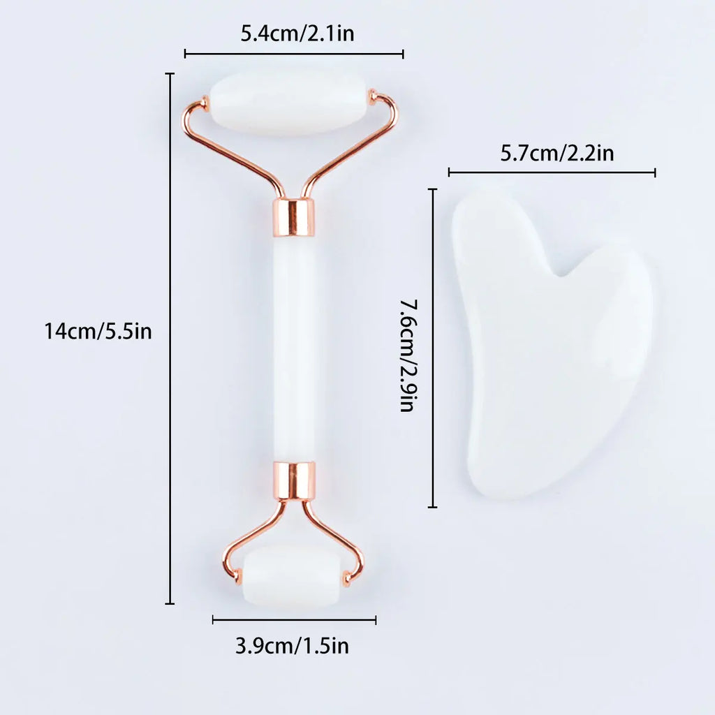 2pcs Double-end Gua Sha Massage Roller Neck Face Board Facial Skin Lifting Scraper Anti-Wrinkle Beeswax Stone Scraping Massager