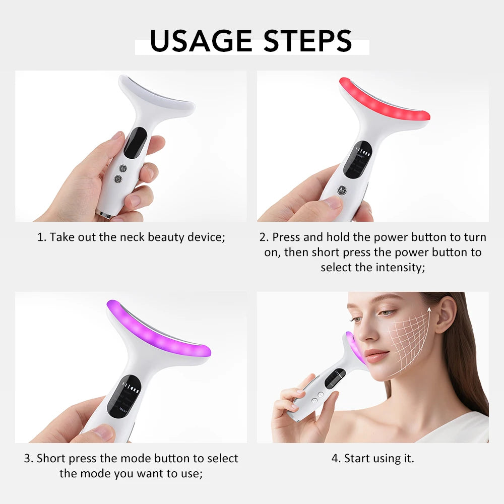 Neck Massager EMS Facial Lift 7 Light Modes Electric Skin Tightening Device LED Photon Therapy Beauty Instrument Anti Wrinkle